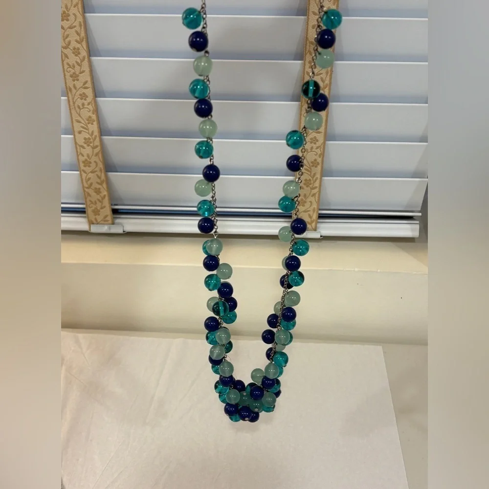 LOFT Blue and Teal Glass Beaded Necklace - Picture 7 of 7